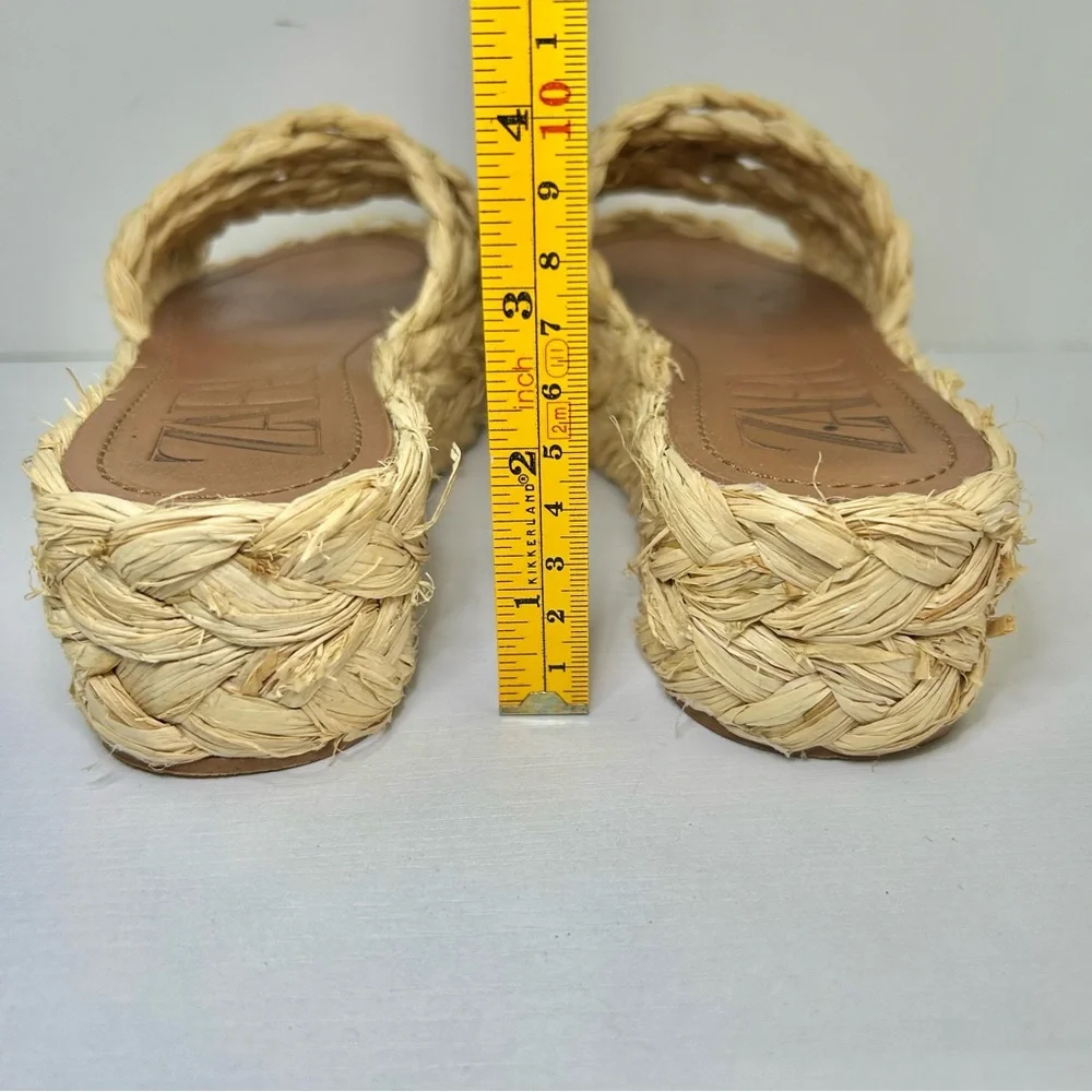 Zara Raffia Braided Platform Neutral Cream Tan Sandals Size 37